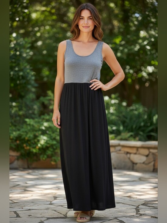 LOFT Dresses & Skirts - LOFT Two-Tone Sleeveless Maxi Fitted Dress in Gray and Black